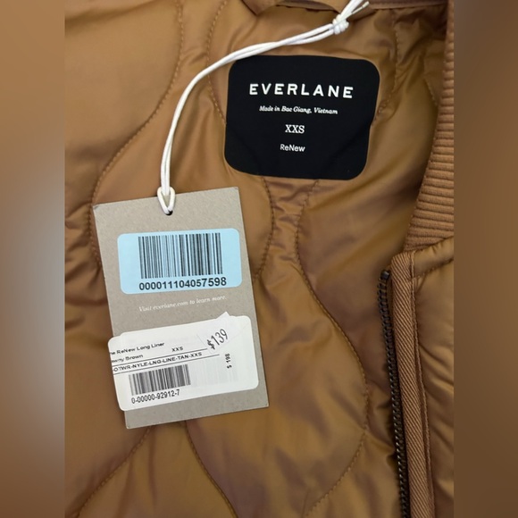 Everlane The ReNew Long Liner Quilted Jacket Size XXS NWT Tawny Brown - Picture 5 of 5